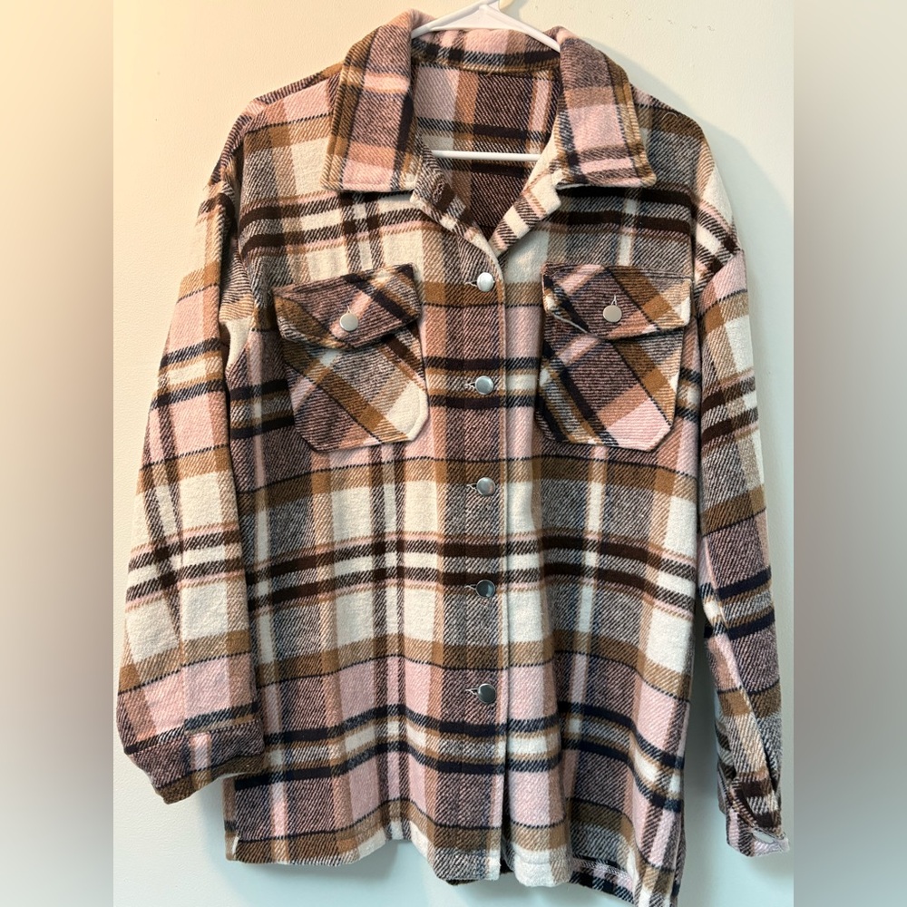 Women's Plaid Utility‎ Jacket in Pink and Brown